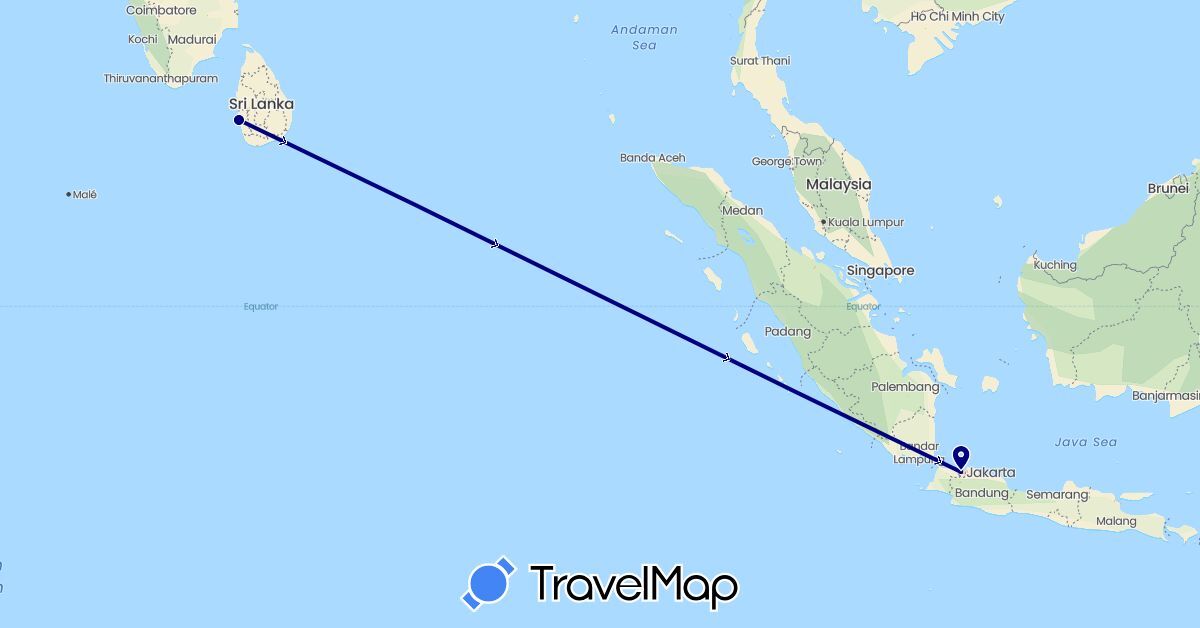 TravelMap itinerary: driving in Indonesia, Sri Lanka (Asia)
